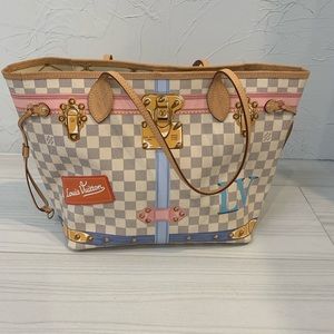 Louis Vuitton Neverfull MM Tote Damier azur trunk